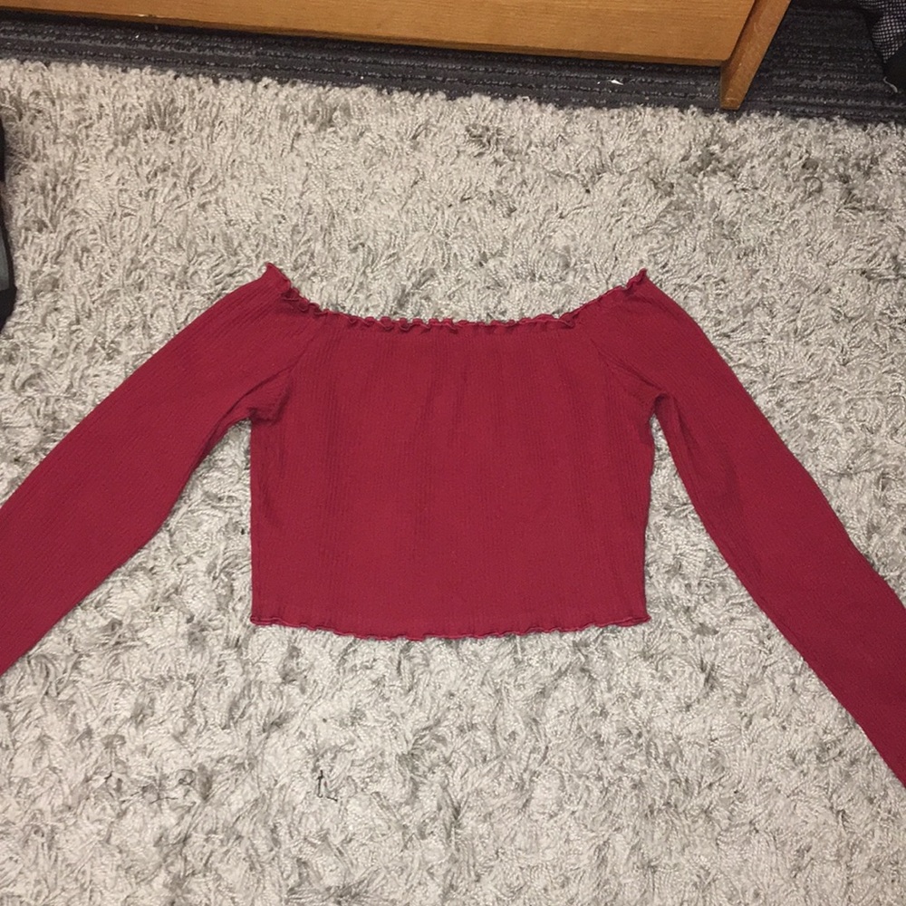 Maroon Long sleeve crop top